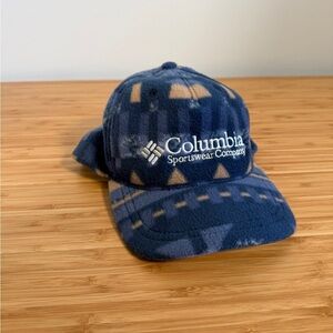 ❄️ Columbia Fleece Hat Cap Fitted S/M Blue Aztec Print Winter Warm Flexfit
